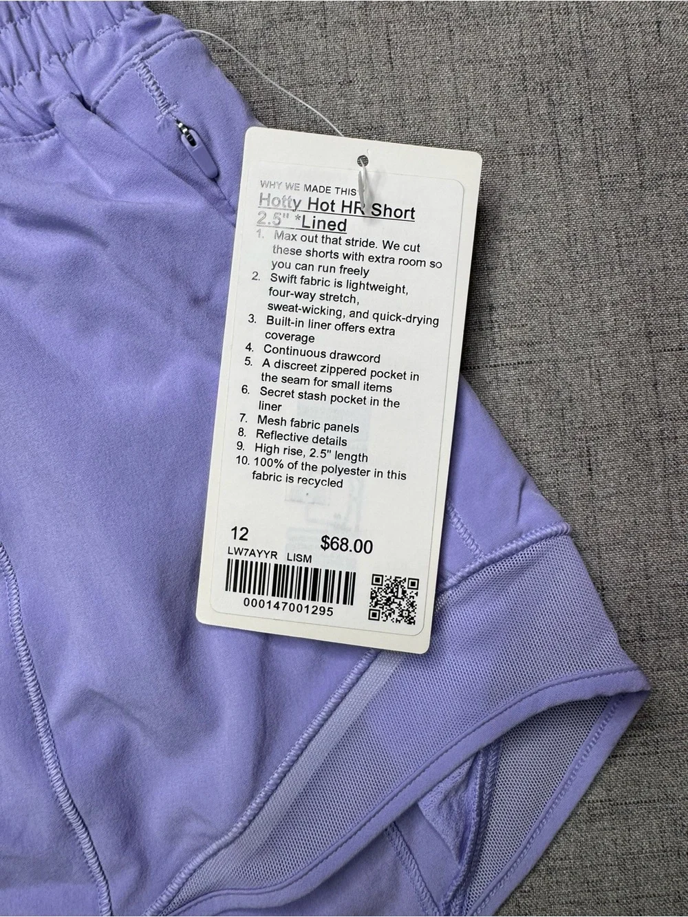 Lululemon Hottie Hot High Rise Athletic Shorts Lilac Smoke Size 12 NWT